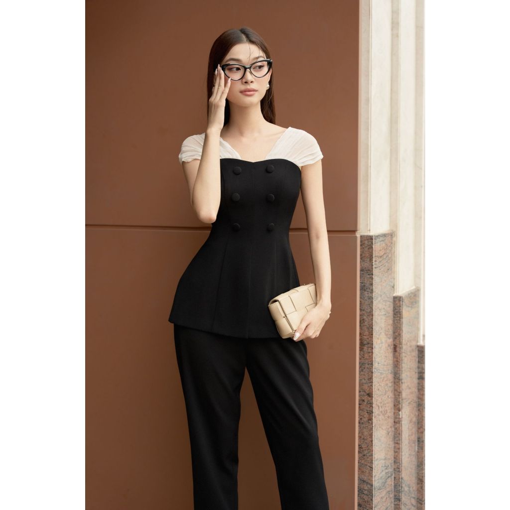 Vella Fashion áo peplum công sở nữ vai phối voan xếp ly thanh lịch VA24039