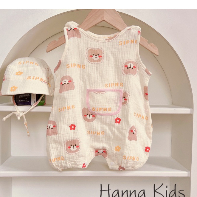 Bodysuit Kèm Mũ Xô Muslin Cho Bé Trai/ Bé Gái Siêu Hot Liena'S Closet