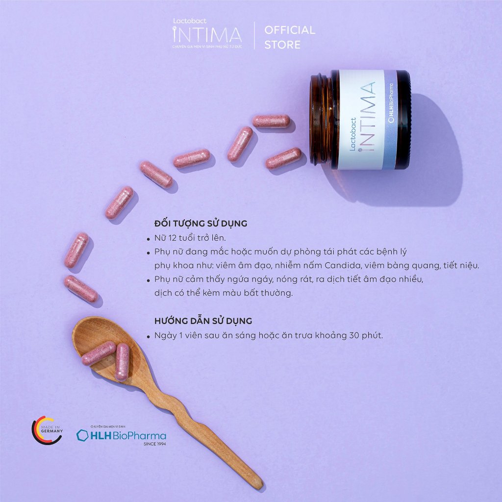 Lactobact Intima - Men vi sinh phụ khoa bổ sung lợi khuẩn từ Đức, hỗ trợ giảm tái phát viêm, tăng đề kháng cô bé