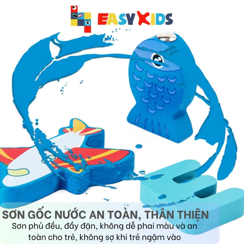 Đồ chơi câu cá bảng gỗ chữ cái, chữ số, phương tiện giao thông, người thân, con vật nhiều chi tiết
