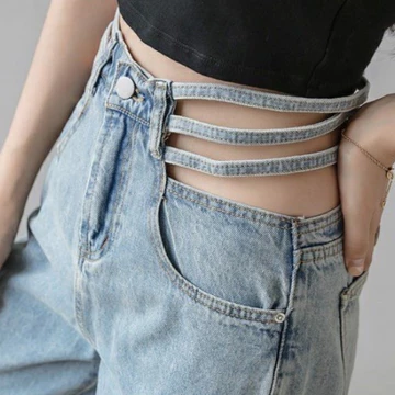 Quần jeans nữ ống rộng khoét eo đan dây Quần Jean ống suông rộng nữ cạp cao, dáng dài, quần bò nữ ống rộng