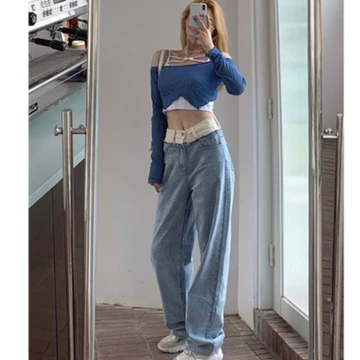Quần jeans nữ ống rộng cá tính, Quần Jean ống suông rộng nữ cạp cao, dáng dài, quần bò nữ ống rộng