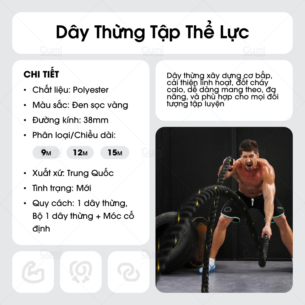 Dây Thừng Tập Thể Lực Cao Cấp Cho Phòng Gym - DayThung