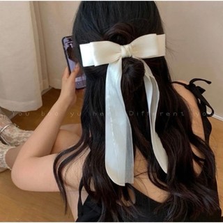 Kẹp tơ voan hình nơ đuôi dài có đính chuỗi châu tiểu thư xinh xắn cho bạn gái tone màu pastel nhẹ nhàng