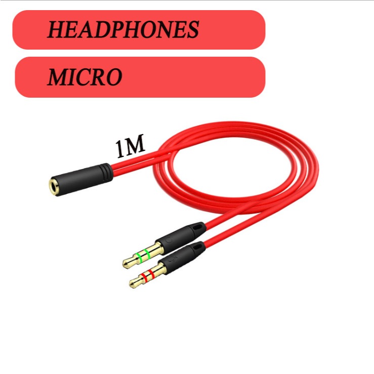 Dây cáp chuyển đổi tai nghe 3.5mm sang 2 cổng 3.5mm có âm thanh audio và mic cho máy tính dài 1 mét | BigBuy360 - bigbuy360.vn