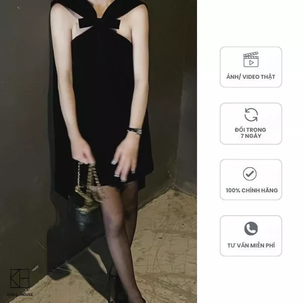 Váy dự tiệc KHUE HOUSE Carli váy đi tiệc nhung vạt cách điệu thanh lịch đi dạo phố, đi tiệc (váy nhung 2 vạt đen có nơ)