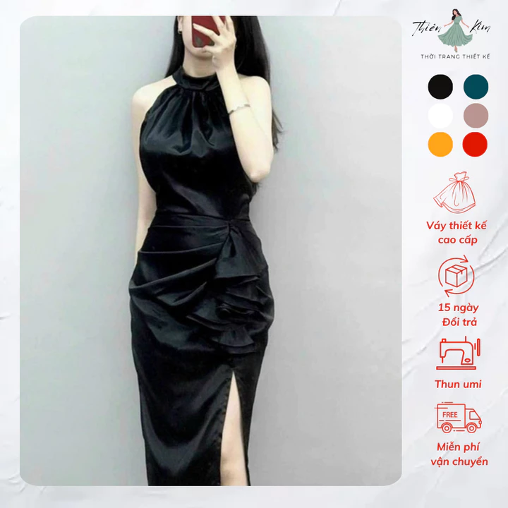 Đầm body phi cổ yếm thiết kế, Váy Body Sexy Trung Niên Tặng Mẹ Bigsize Mã Body B32 Làm, quà tặng cao cấp