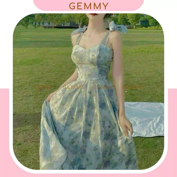 Váy hoa nhí, váy hoa nhí dáng dài, maxi voan hoa 2 dây dáng dài sang chảnh vải chiffon cao cấp có mút ngực - GEMMY