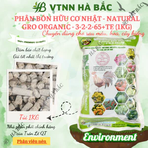 Phân Bón Hữu Cơ Nhật Cuốc Vàng - Natural Gro Organic 3-2-2-65+Te, dùng cho hoa mai, hoa hồng cây kiểng (túi 1kg)