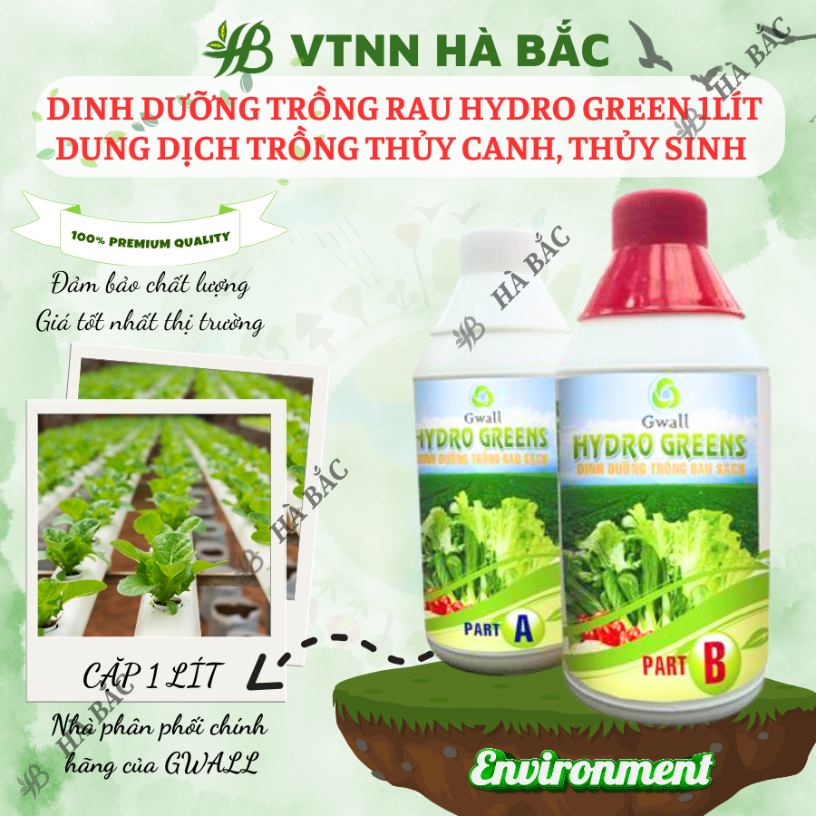 Dinh Dưỡng Trồng Rau Hydro Green 1lít - Dung Dịch Trồng Thủy Canh, Thủy Sinh (Cặp 1 Lít)