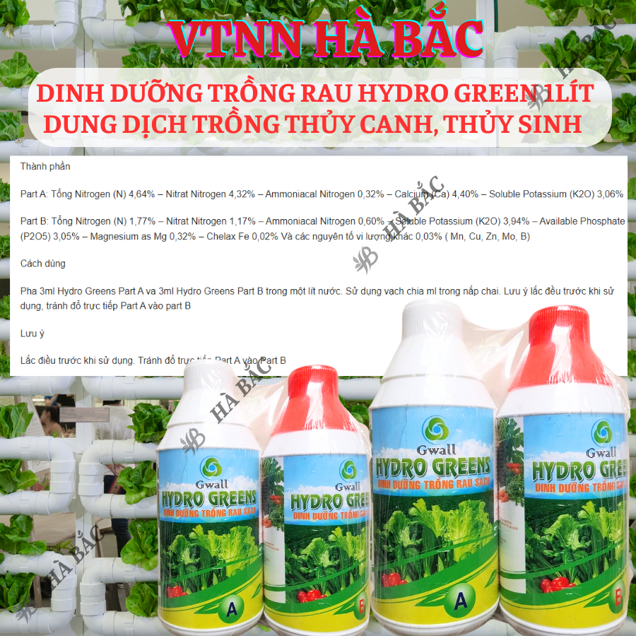 Dinh Dưỡng Trồng Rau Hydro Green 1lít - Dung Dịch Trồng Thủy Canh, Thủy Sinh (Cặp 1 Lít)