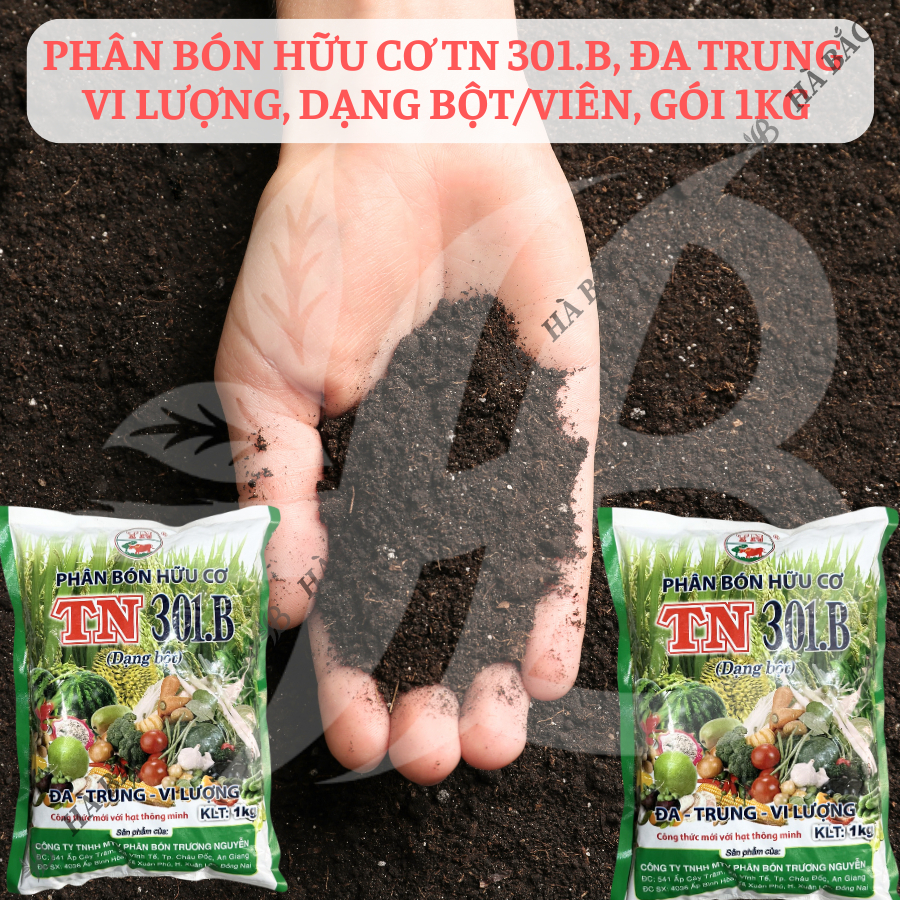 Phân bón hữu cơ đầu trâu TN 301.B, đa trung vi lượng, dạng bột/viên dùng cho rau màu (gói 1KG)