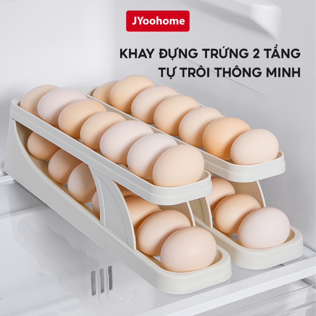 Khay Đựng Trứng 2 Tầng 4 Tầng Lăn Tự Động JYoohome Khay Trứng Để Tủ ...