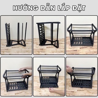 Kệ úp chén, kệ đễ bát đĩa, kệ úp ly đa năng có ống đũa, móc treo LH-3639 với thanh INOX chịu lực