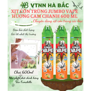 Chế phẩm xịt côn trùng, xịt muỗi Jumbo vape, hương cam chanh (chai 600 ml)