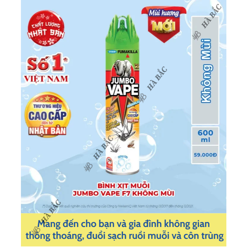 Chế phẩm xịt côn trùng, xịt muỗi Jumbo vape, hương cam chanh (chai 600 ml)
