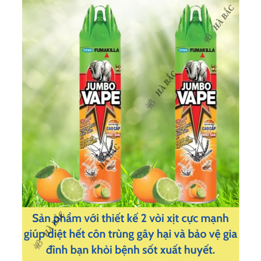 Chế phẩm xịt côn trùng, xịt muỗi Jumbo vape, hương cam chanh (chai 600 ml)