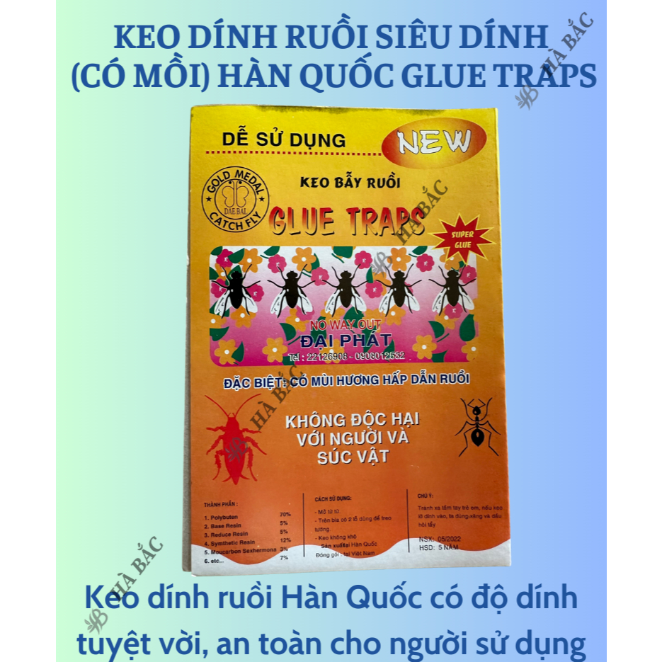 Keo dính ruồi Siêu Dính (có mồi), Miếng keo dán ruồi, Miếng bẫy ruồi HÀN QUỐC Glue Traps [Hàng chính hãng]