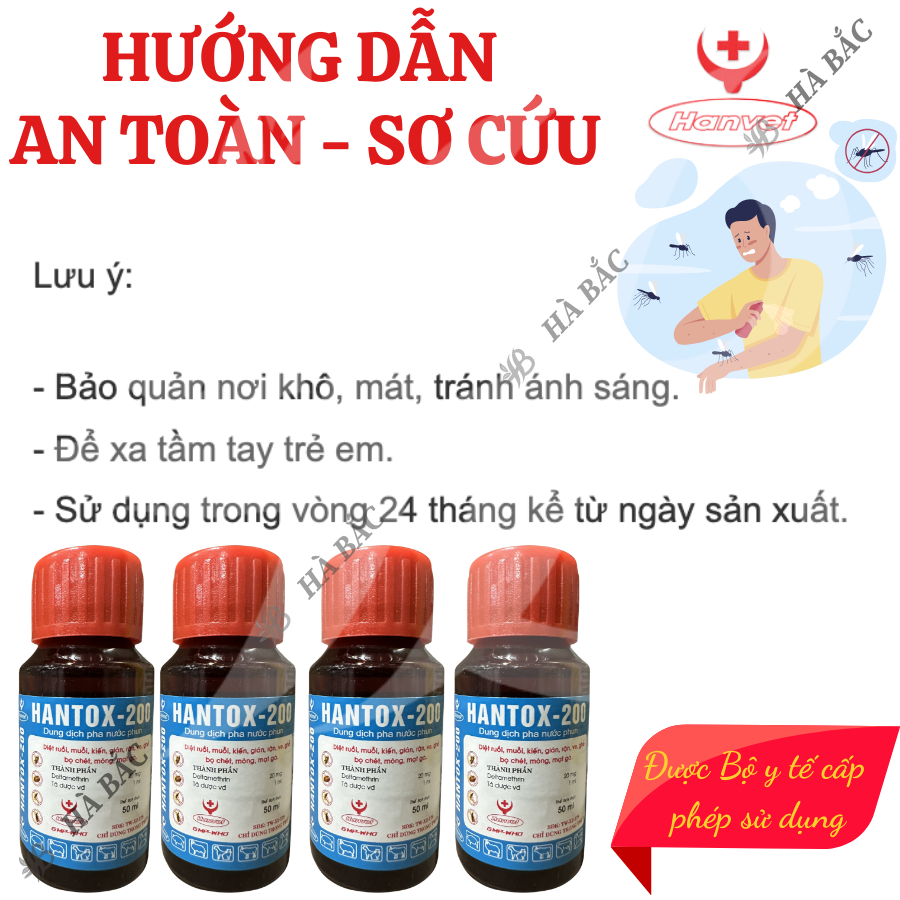 Dung dịch pha nước diệt kiến, gián, ve, rận, bọ chét Hantox-200 (chai 50ml, 100ml) - Sản phẩm của Cty Dược Hanvet