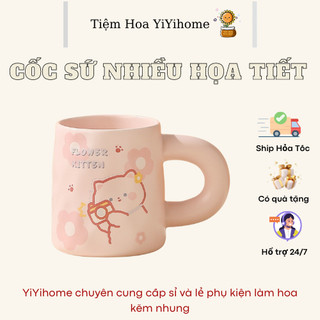 Cốc Uống Nước Bằng Sứ Nhiều Họa Tiết  Xinh Xắn Có Tay Cầm, Cốc Trà Văn Phòng YiYihome