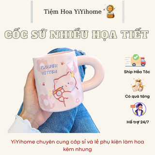 Cốc Uống Nước Bằng Sứ Nhiều Họa Tiết  Xinh Xắn Có Tay Cầm, Cốc Trà Văn Phòng YiYihome