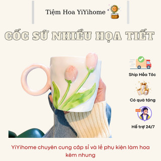 Cốc Uống Nước Bằng Sứ Nhiều Họa Tiết  Xinh Xắn Có Tay Cầm, Cốc Trà Văn Phòng YiYihome