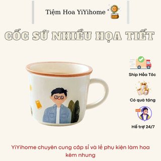 Cốc Uống Nước Bằng Sứ Nhiều Họa Tiết  Xinh Xắn Có Tay Cầm, Cốc Trà Văn Phòng YiYihome