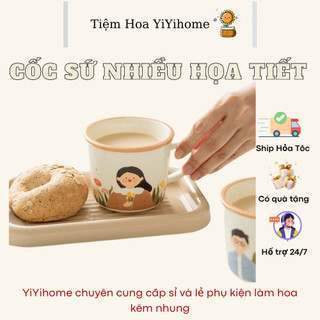 Cốc Uống Nước Bằng Sứ Nhiều Họa Tiết  Xinh Xắn Có Tay Cầm, Cốc Trà Văn Phòng YiYihome