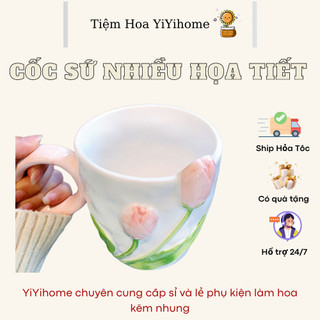 Cốc Uống Nước Bằng Sứ Nhiều Họa Tiết  Xinh Xắn Có Tay Cầm, Cốc Trà Văn Phòng YiYihome