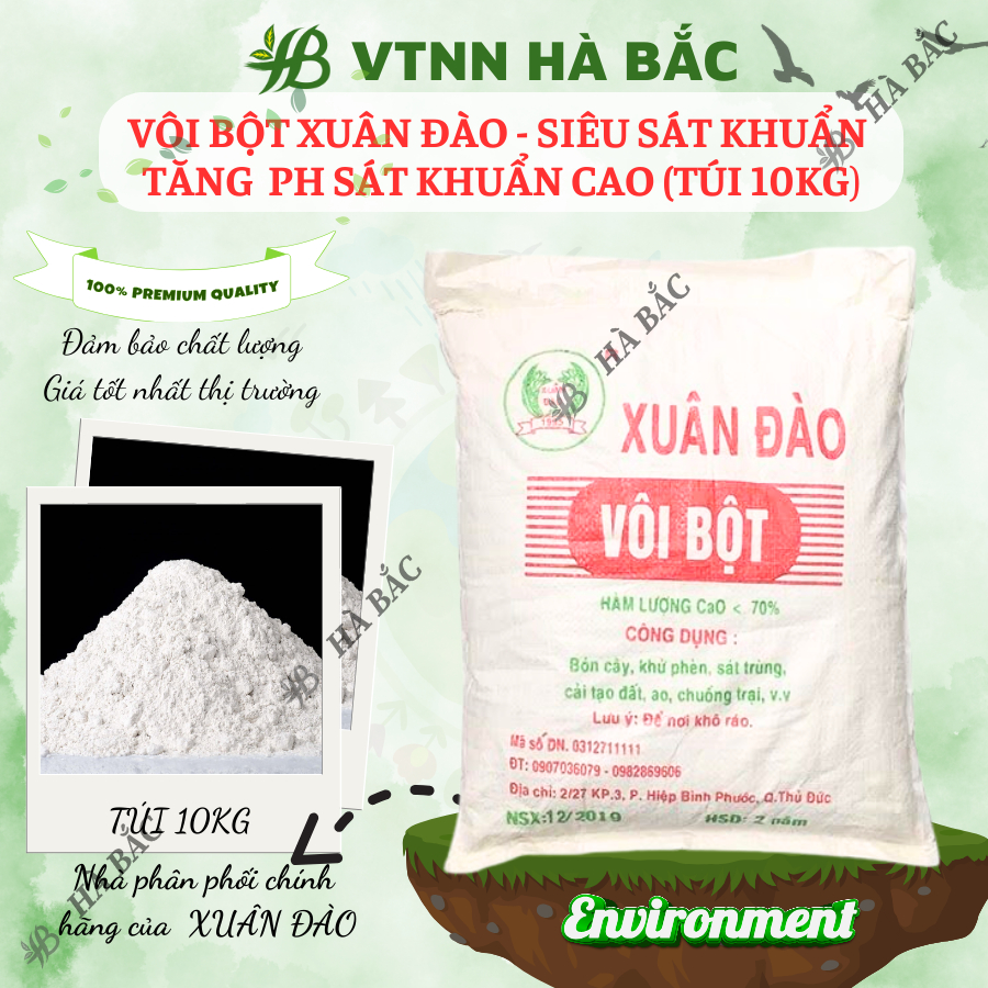 Vôi bột Xuân Đào - Siêu sát khuẩn, tăng PH sát khuẩn cao cho đất đai và cây trồng (túi 10kg)