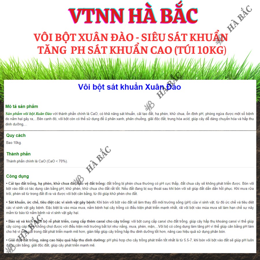 Vôi bột Xuân Đào - Siêu sát khuẩn, tăng PH sát khuẩn cao cho đất đai và cây trồng (túi 10kg)