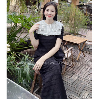 VÁY BẦU CỘC TAY  CỔ REN TRẮNG DÁNG XUÔNG- 2 MẦU MỚI [ MIỄN SHIP ]
