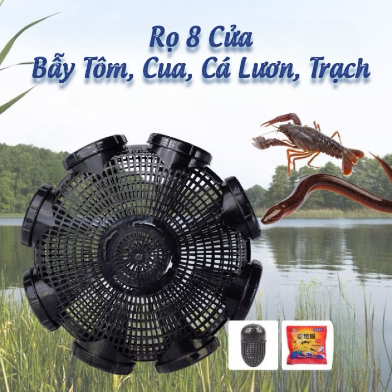 Rọ Bẫy Lươn, Tôm, Cá 8 Cửa hàng loại 1 Nhựa PP Thái Lan - Bẫy Tôm, Cua, Cá, Lươn, Trạch + Tặng Mồi và hộp AMIZIN