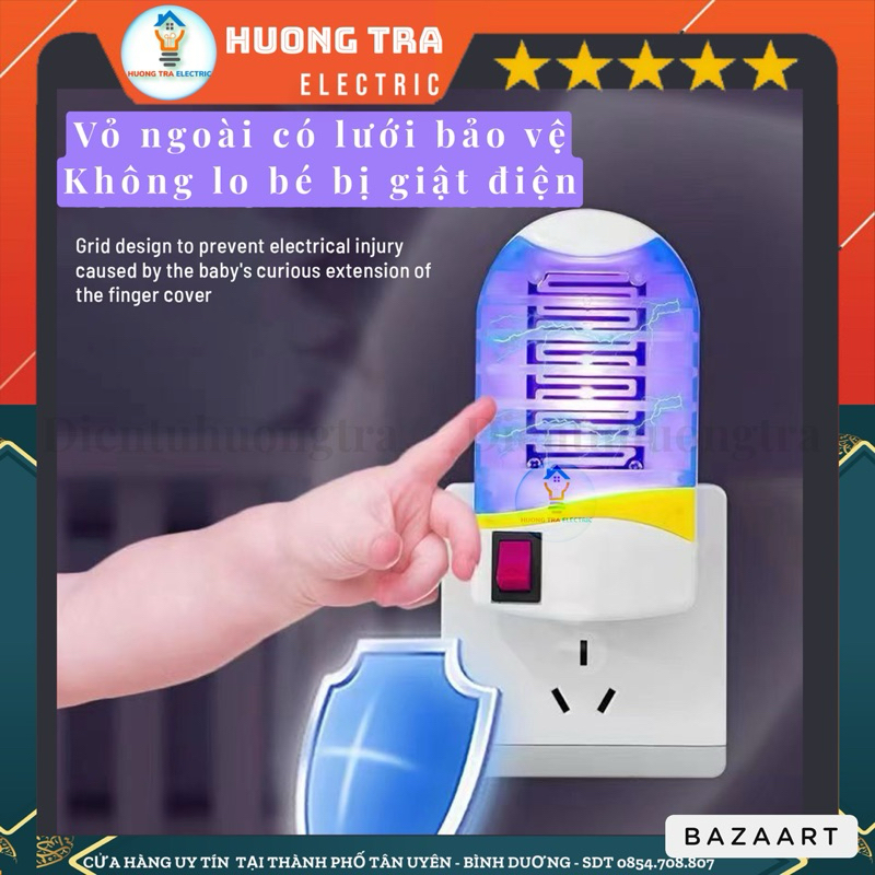 Đèn ngủ thu hút, bẩy và diệt muỗi bằng ánh sáng - có lưới bảo vệ cho trẻ em- tiết kiệm điện