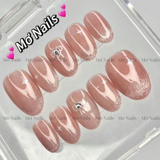 (Tặng hộp và keo) NailBox thiết kế mắt mèo tiểu thư hồng nơ ngôi sao M27 nhà Mơ Nails