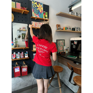Áo Thun Nữ Baby Tee Đỏ "Choose Your Own Happy" 250gsm cotton 2 chiều