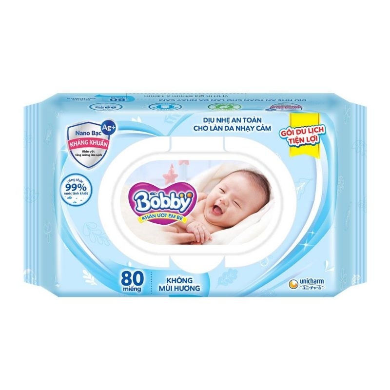 1 gói Khăn ướt Bobby 100 tờ có hương và không hương
