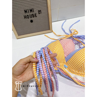 Set bộ bikini đi biển phối ren boi, caro nhí xô - handmade by Mimi house