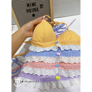 Set bộ bikini đi biển phối ren boi, caro nhí xô - handmade by Mimi house