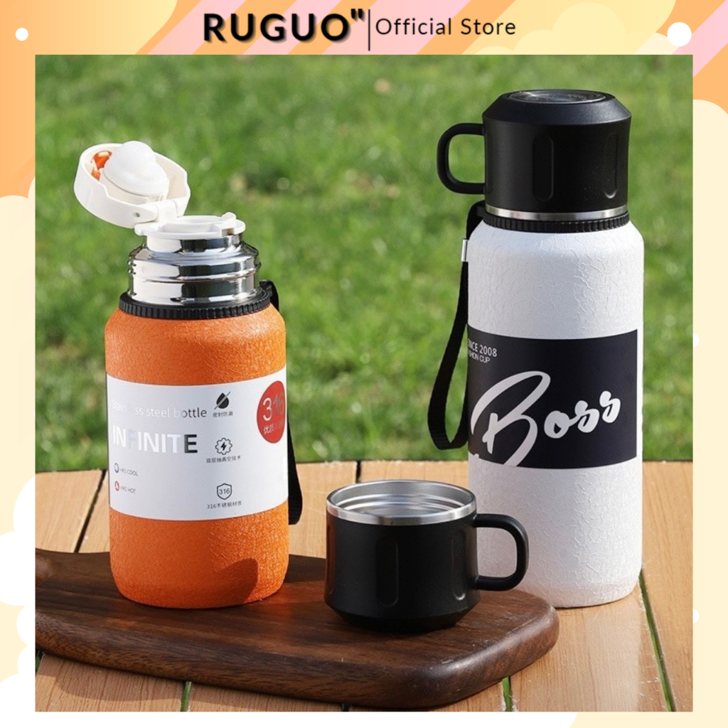 Bình Giữ Nhiệt Inox 316 Boss 1000ml, 1500ml Có Quai Xách Và Cốc Đựng ...