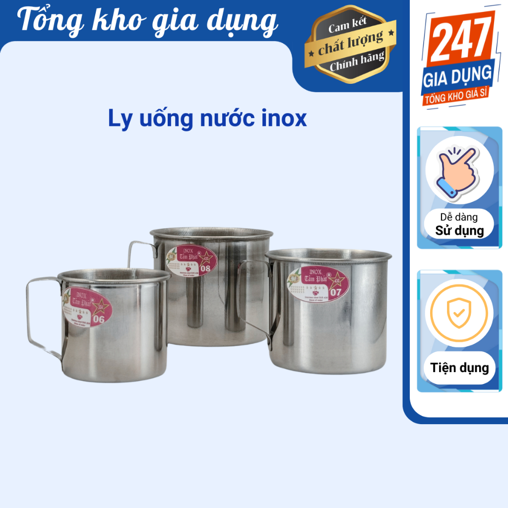 Ly nước inox, cốc inox 430, ca inox có quai, ba kích cỡ | Shopee Việt Nam