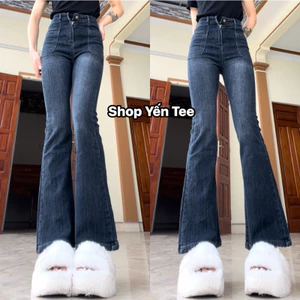 Quần jeans loe màu chàm 2 túi trước Yến Tee , From loe nhẹ dễ mặc #10048