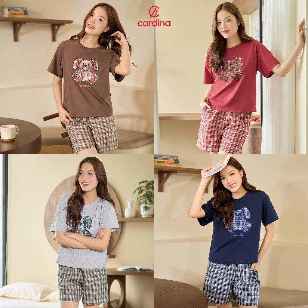 Ảnh Đồ bộ nữ CARDINA chất liệu cotton thoáng mát hình in nổi bật kế hợp quần thô kẻ trẻ trung 4BCF02 3