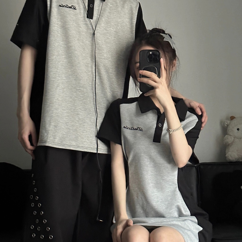 Set đôi 𝑴𝒂𝒕𝒄𝒉𝒊𝒏𝒈 𝑴𝒐𝒎𝒆𝒏𝒕𝒔 𝑺𝒆𝒕 - Áo thiết kế thích hợp mùa hè áo thun cổ polo ngắn tay phong cách trẻ trung