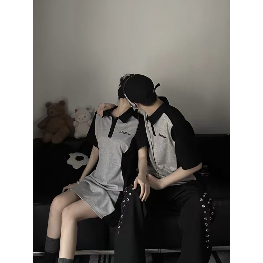 Set đôi 𝑴𝒂𝒕𝒄𝒉𝒊𝒏𝒈 𝑴𝒐𝒎𝒆𝒏𝒕𝒔 𝑺𝒆𝒕 - Áo thiết kế thích hợp mùa hè áo thun cổ polo ngắn tay phong cách trẻ trung