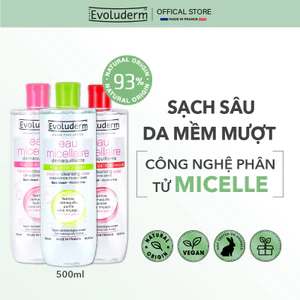 Nước Tẩy Trang không cồn Evoluderm thiên nhiên thuần chay, làm sạch sâu, da mịn màng 500ml (QT)