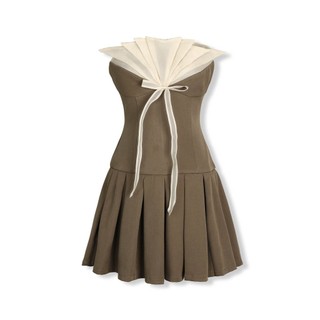 Đầm Ngắn Nữ Pleated Lil Bowtie, Chất Vải Kaki Chéo Hàn Thoải Mái , WDN079, SOME HOW STORE