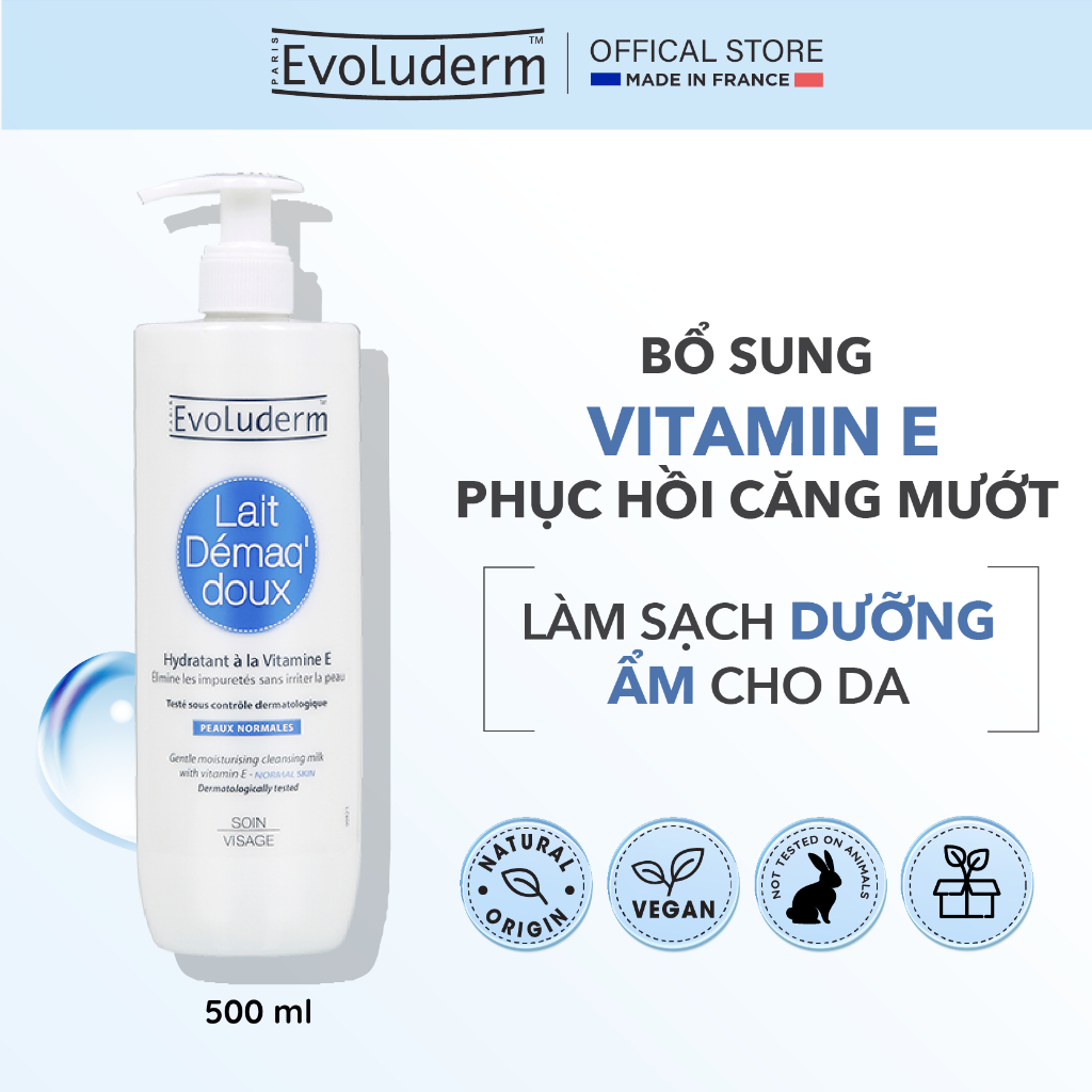 Sữa Tẩy Trang Evoluderm Giúp Làm Sạch, Dưỡng Ẩm Và Mềm Mịn Làn Da 500ml (QT)