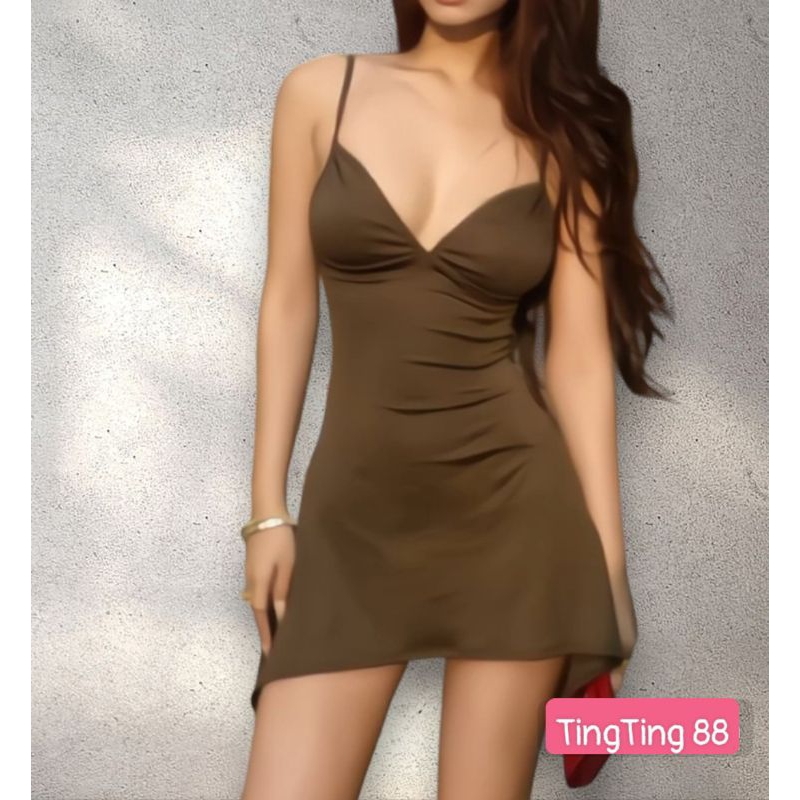 Đầm body, Váy 2 dây màu nâu loe 2 bên hông , Đầm ôm body siêu tôn dáng sexy vải co giãn( vải mới co giãn ít hơn)