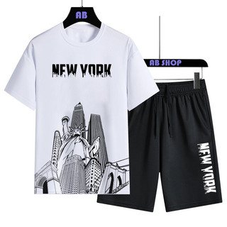 Bộ Đồ Nam Cộc Tay Mặc Hè In Chữ NEW YORRK, Bộ Thể Thao Nam Chất Liệu Thun Mè Mát Lạnh Thấm Hút Mồ Hôi Hot Trendy 2024